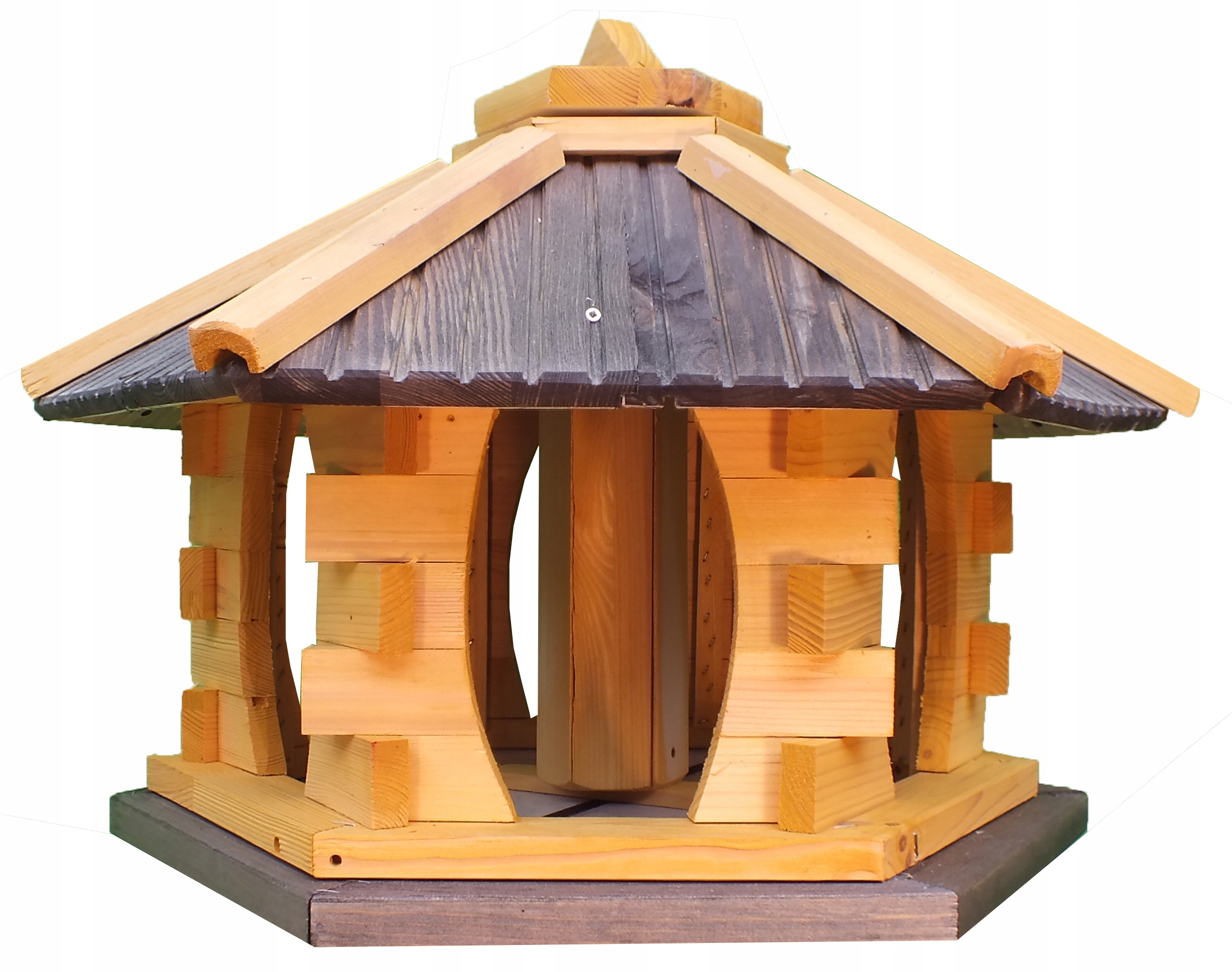 Krmítko pro ptáky ze dřeva s náplní KW61sz, šedé, velké pro zahradu Polský