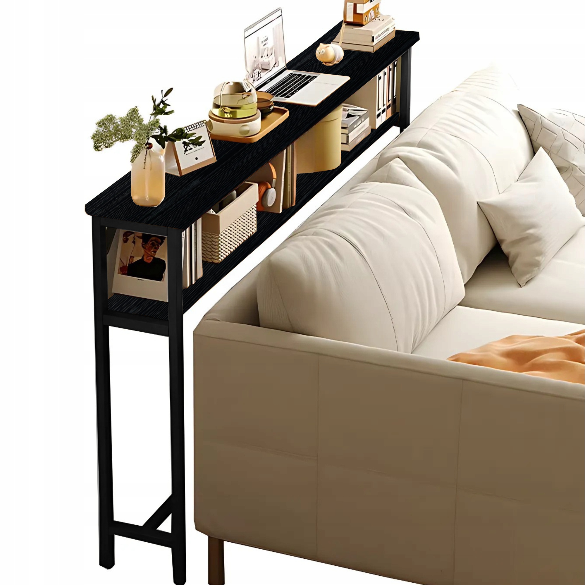 Konzolový Stolek Stolek Loft Za Pohovku Boční Regál Polička Do Obývacího Pokoje Černá 102x20x80