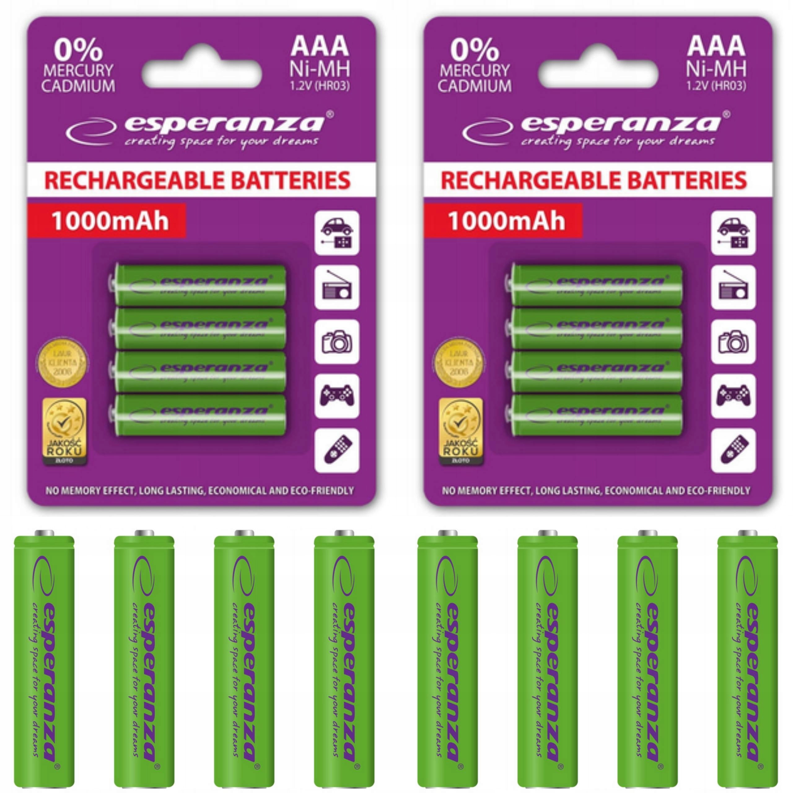

Akumulatorki Baterie R3 Aaa 1000mAh Esperanza x 8