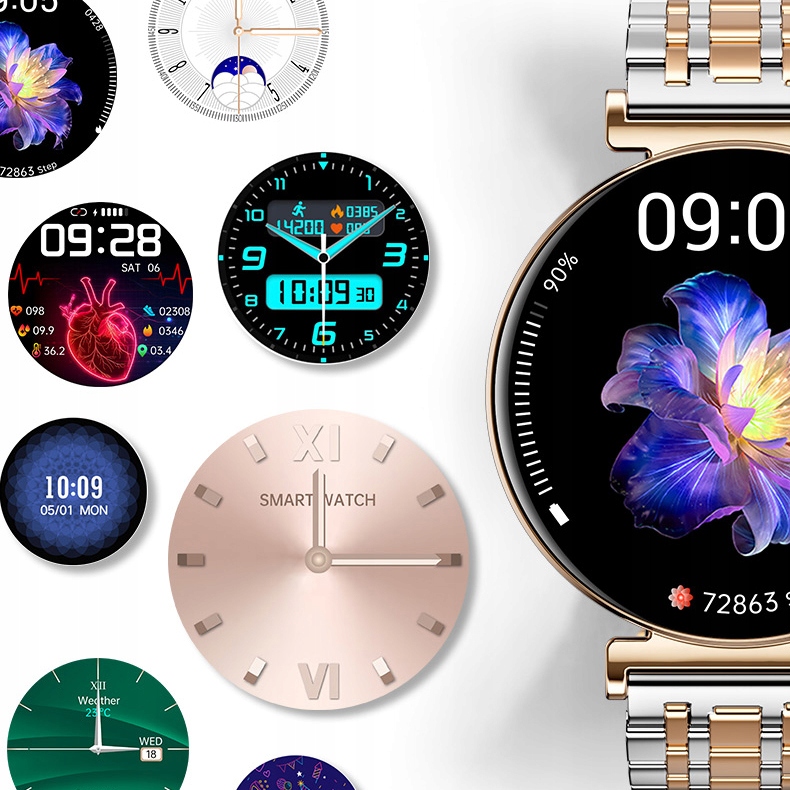 SMARTWATCH ZEGAREK DAMSKI EKG GLUKOZA CIŚNIENIE ROZMOWY SMART WATCH MENU PL Kolor złoty