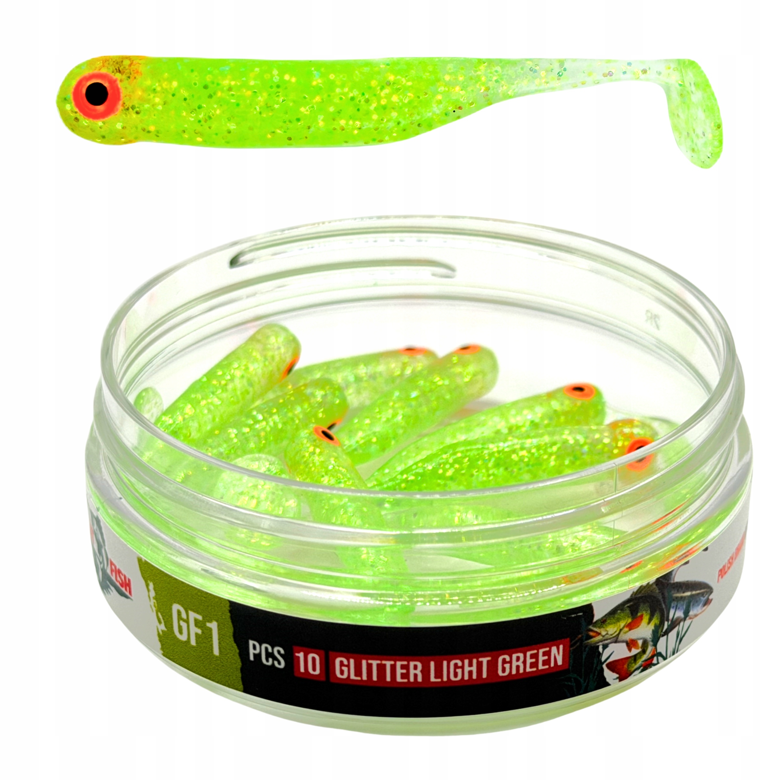Zestaw przynęt na okonia Great Fish GF1 Glitter Light Green 49mm seledynowe