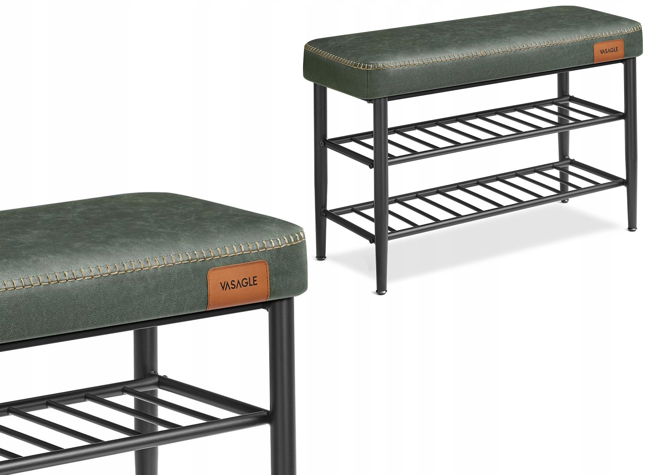 Pevná lavička na topánky s mäkkým sedadlom, lesná zelená, umelá koža