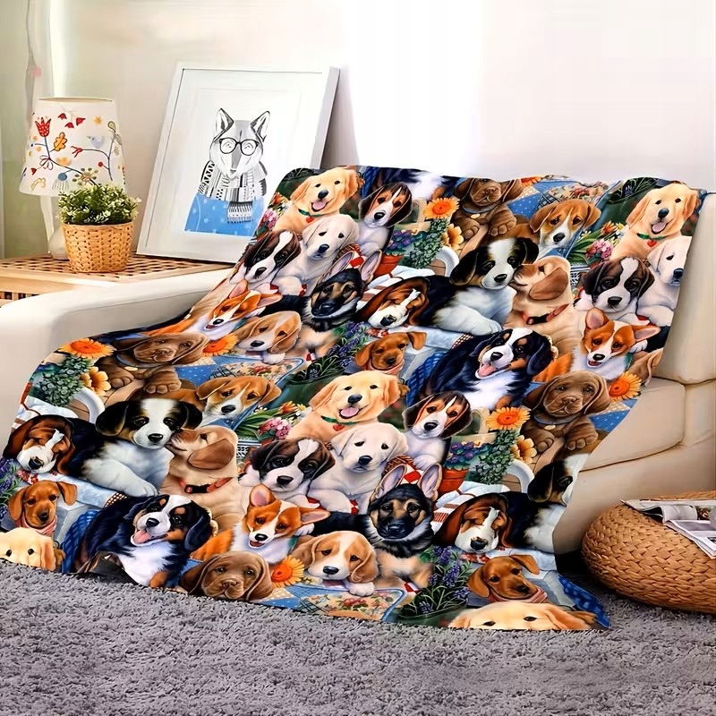 Barevná deka pro psy pejsci zlatá york Art beagle jezevčík dárek 150 x 200 cm