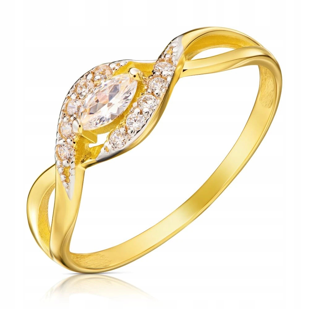 Zlatý Prstýnek 585 S Zirkony, Originální Vzor Protkaný VEL.13