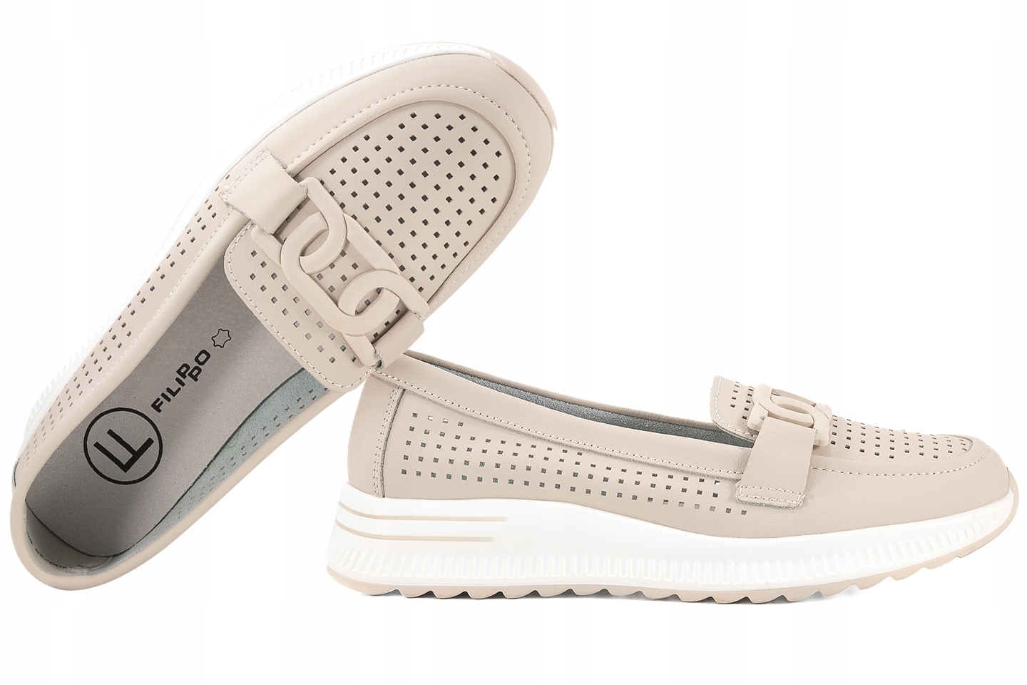 Filippo DP4400 Dámské Ažurové Mokasíny Na Platformě Polobotky Kůže béžová 37