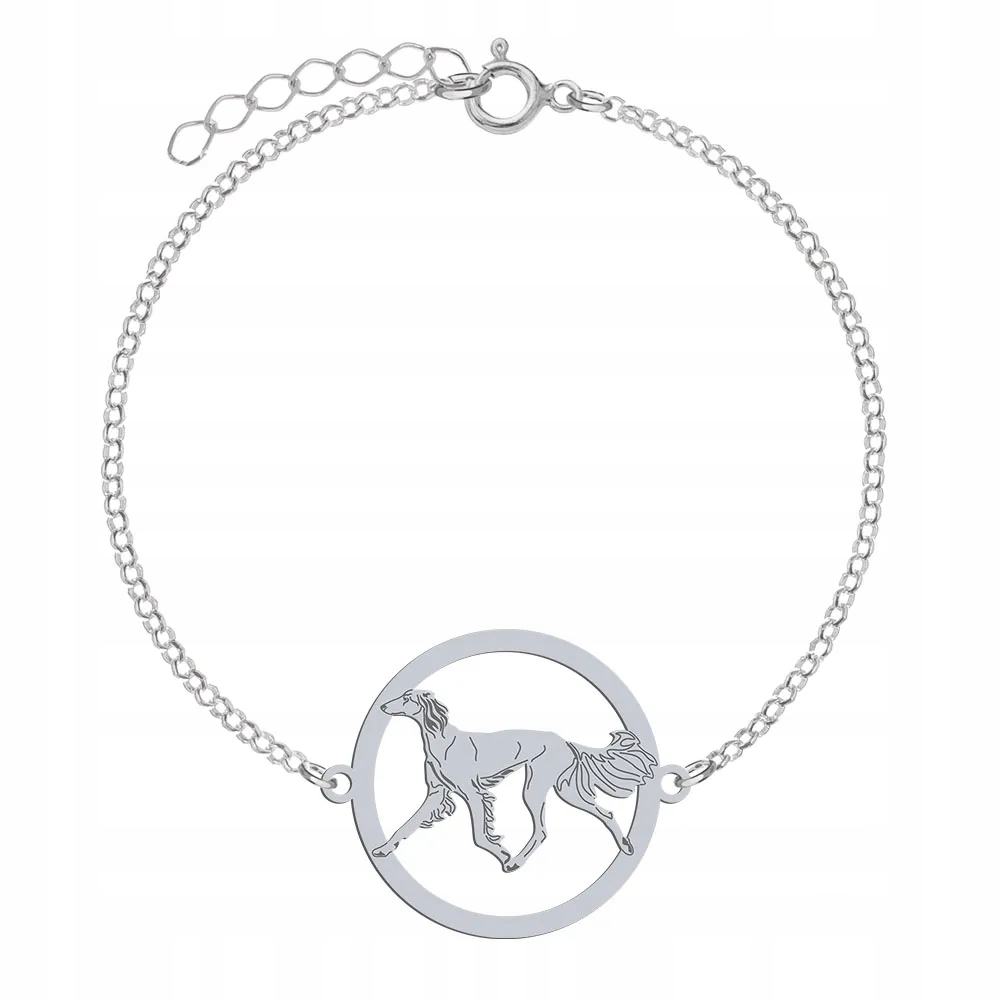 Stříbrný náramek s perským chrtem a psem Saluki 925 Žena Gravírování Bonus