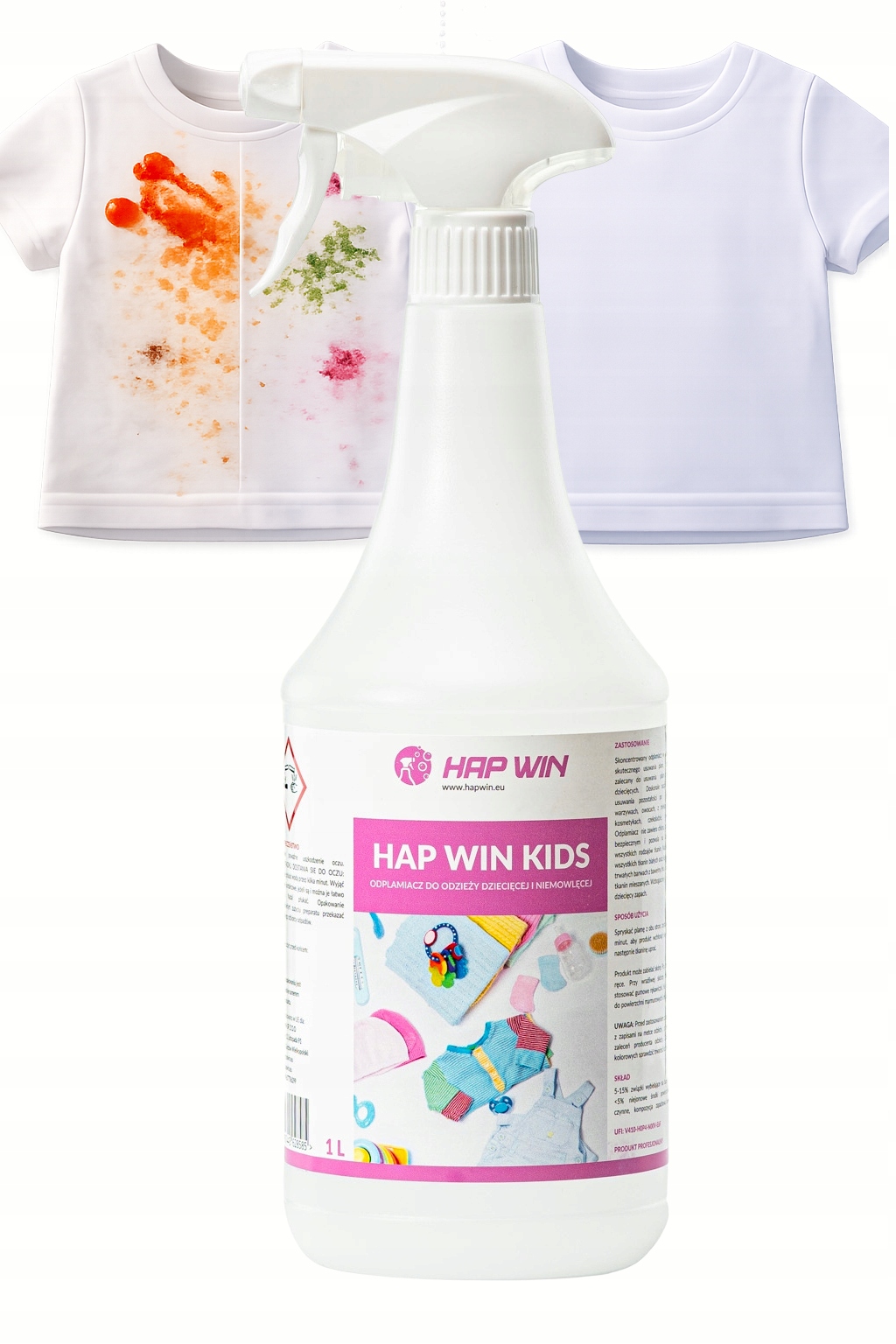 HAP WIN KIDS ODPLAMIACZ DO UBRANEK DZIECIĘCYCH 1 L BEZ CHLORU SILNY SPRAY
