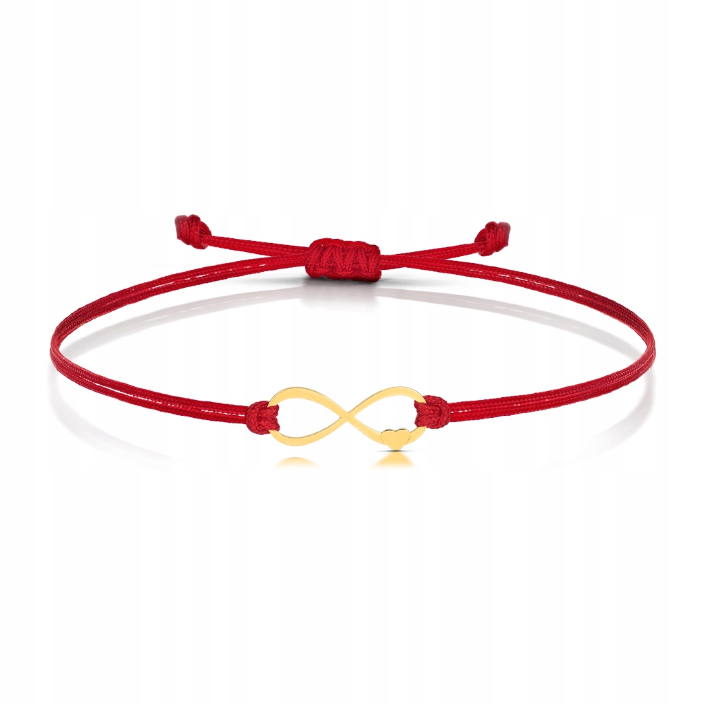 Złota Bransoletka Sznurkowa Nieskończoność Serce