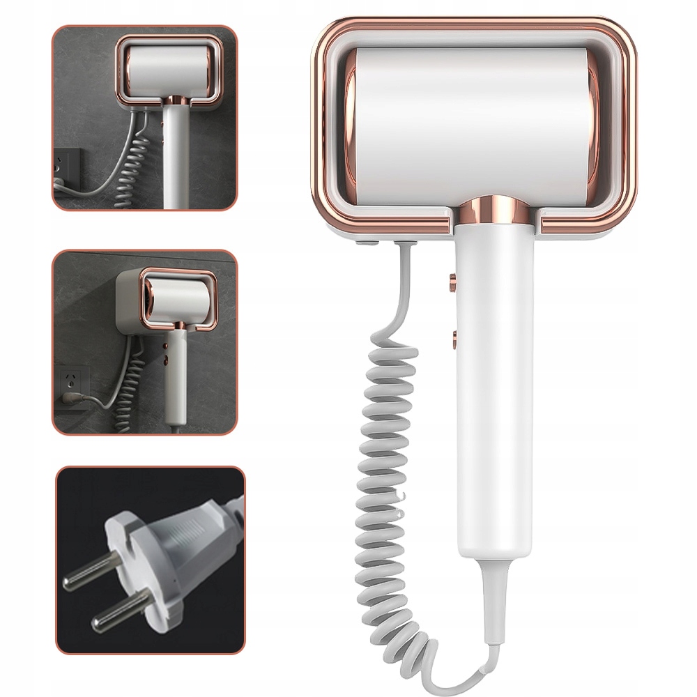 Silný hotelový nástěnný vysoušeč vlasů s držákem Mehoom, bílý, 2000 W