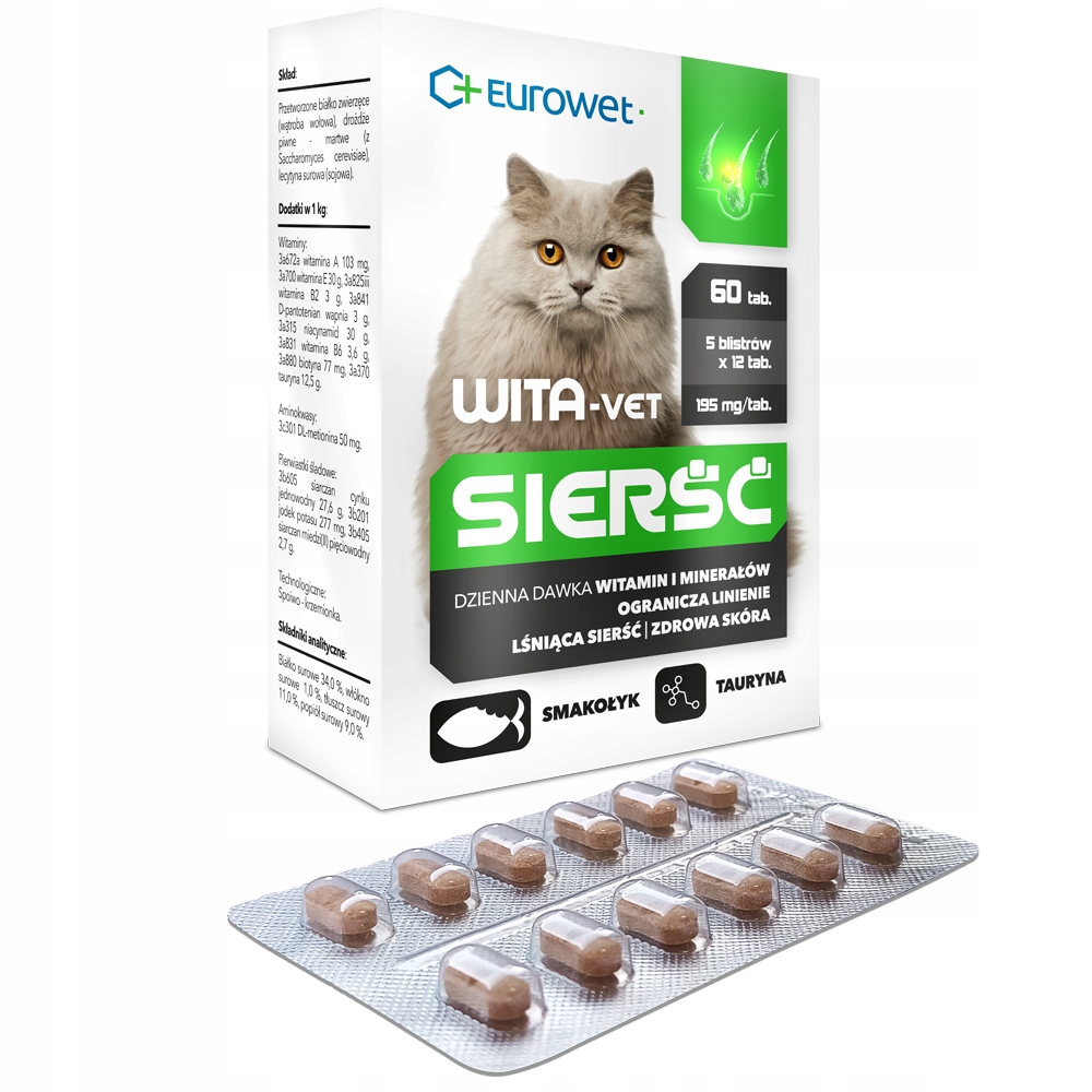 Levně Eurowet Vita-Vet Tablety pro kočky na srst 60 tablet