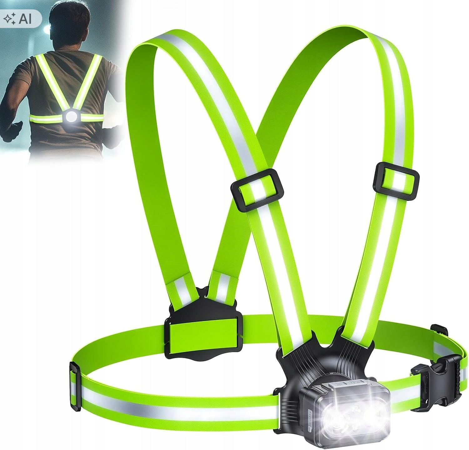 Latarka szelki do biegania na klatkę 500LM Led odblask 360° Usb IPX4
