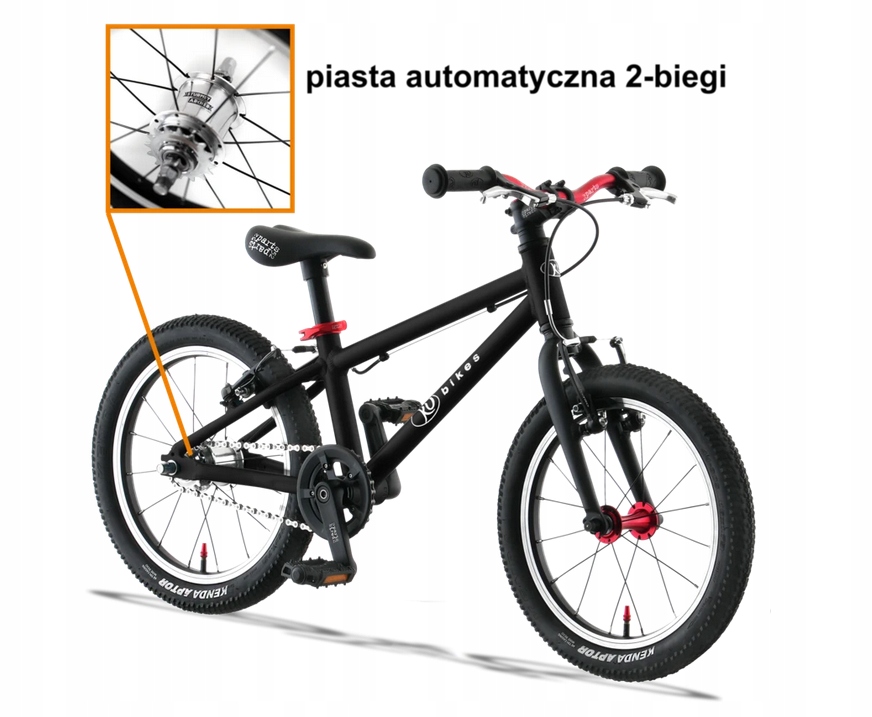 Lekki rower KUbikes 16L Auto 2 biegi Czarny Laser Red