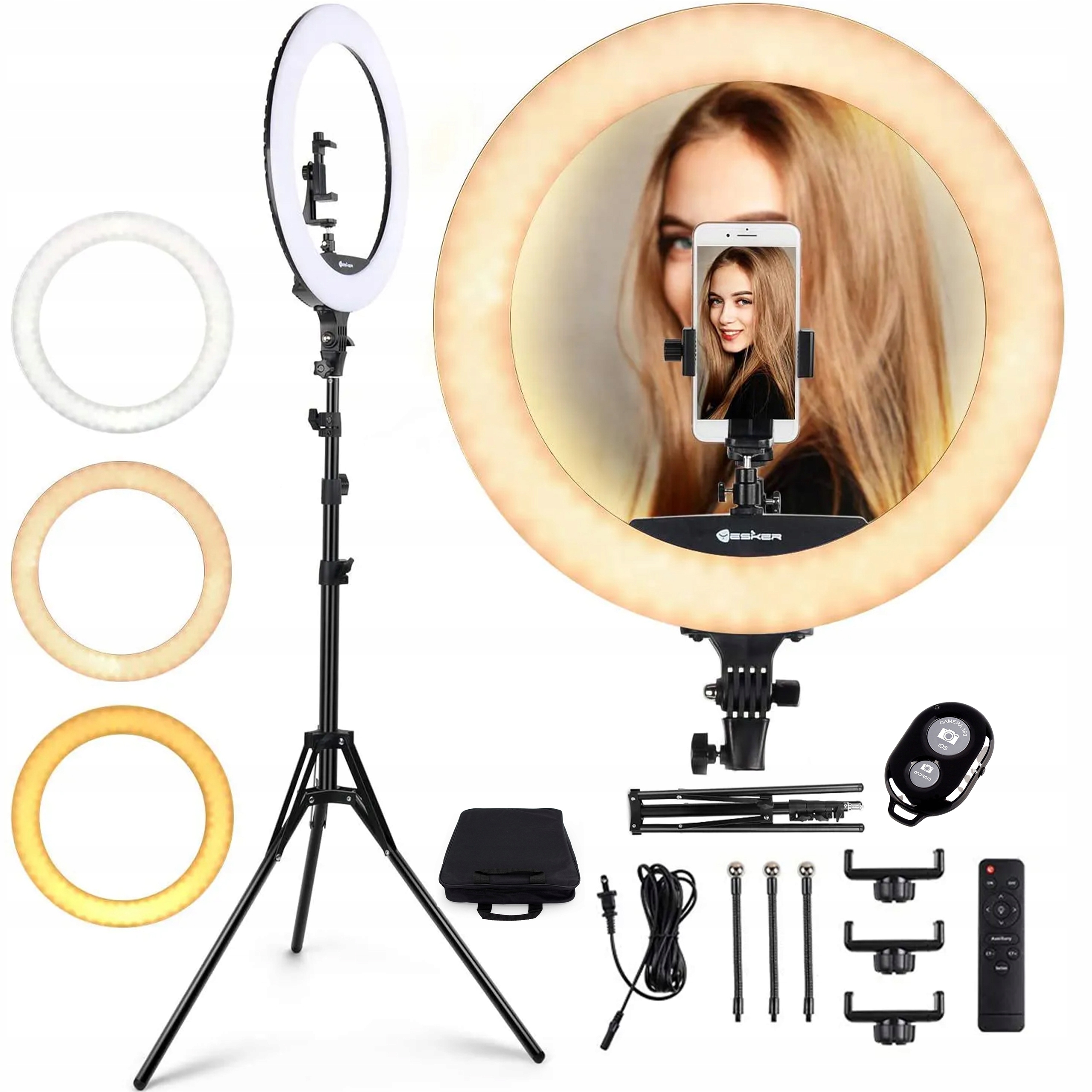 LAMPA PIERŚCIENIOWA RING LED DUŻA Z STATYWEM DO ZDJĘĆ VIDEO + PILOT + TORBA