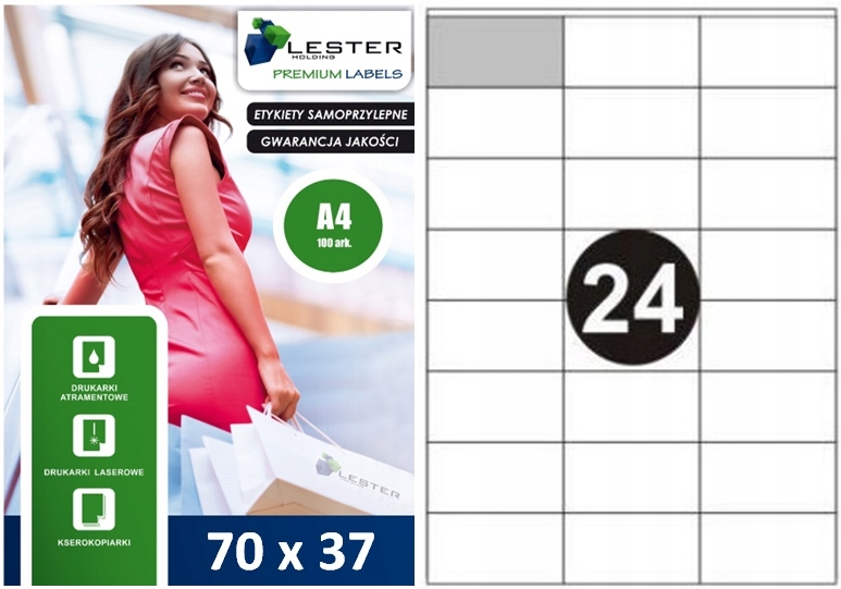 Etykiety samoprzylepne (24 na A4) 70x37 2400 szt