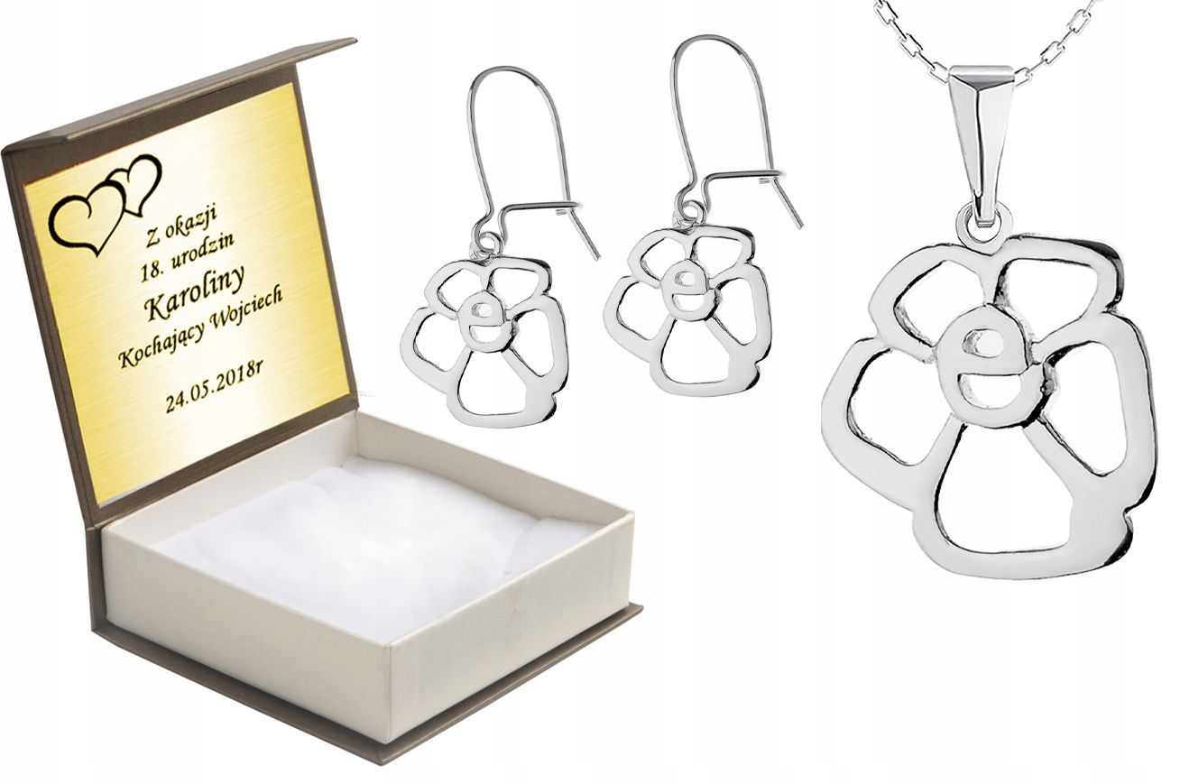 

Komplet Biżuterii Srebrne Kwiatki + Grawer