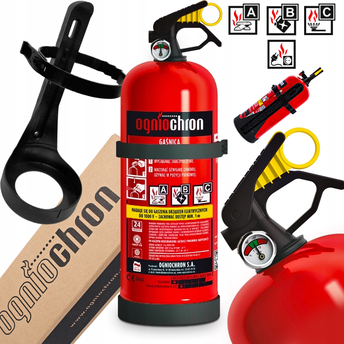 GAŚNICA PROSZKOWA SAMOCHODOWA 2KG ABC MANOMETR WIESZAK OGNIOCHRON 2024