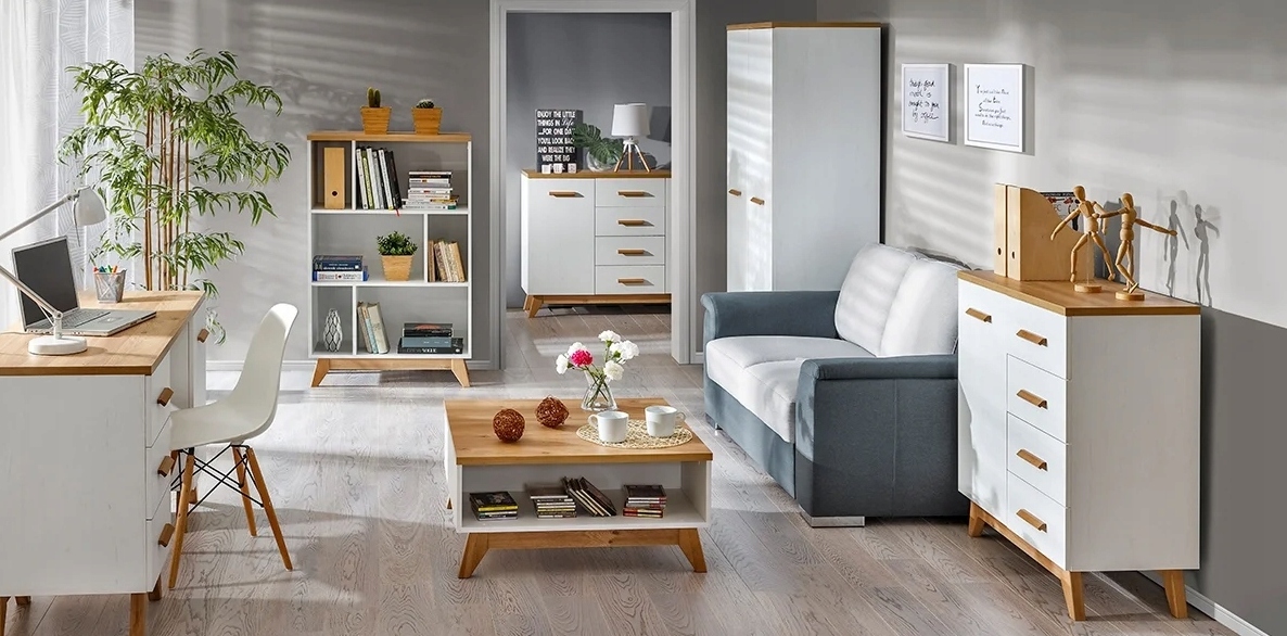 Nowoczesna Komoda Duża 2 Drzwi 4 Szuflady Sosna Anderson 130 cm EVEN DL Marka inna