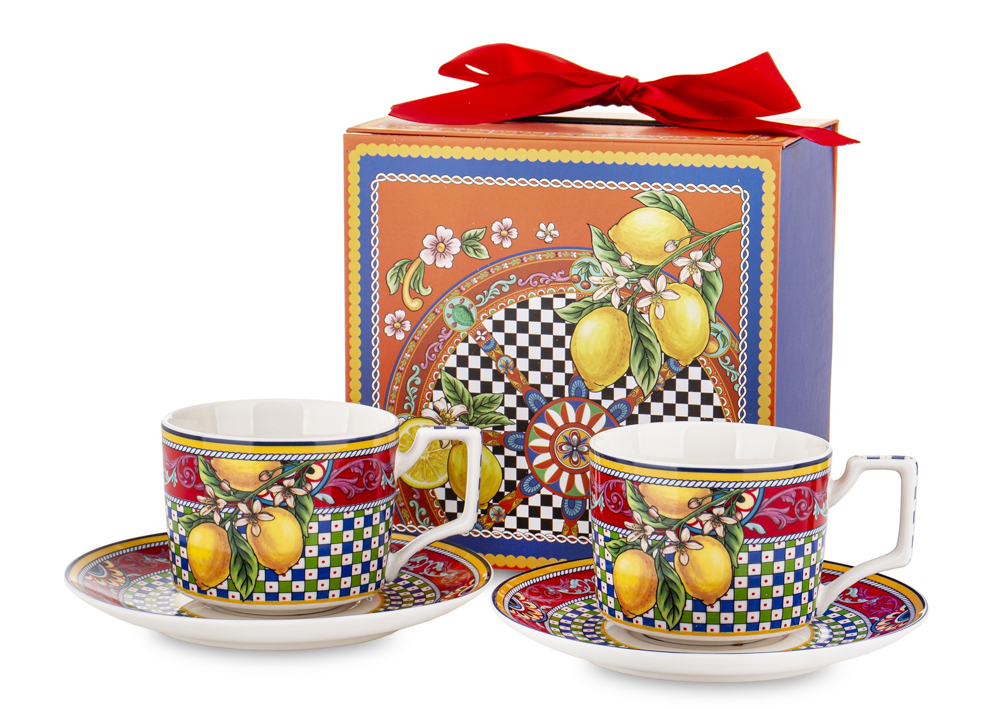 Porcelánové šálky Sada 2+2 pro dva ovoce komplet s podšálkem 220 ml