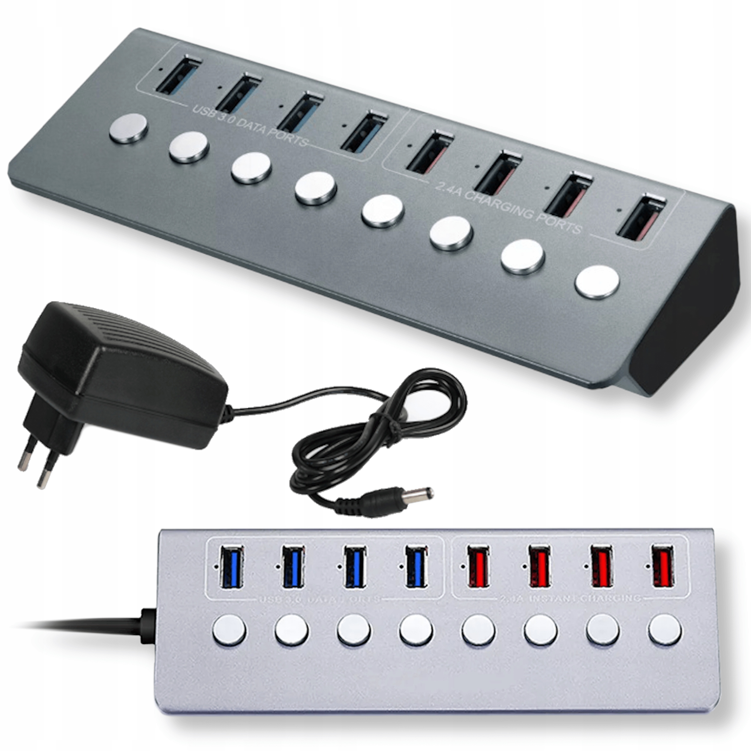 Usb hub 4x 3.0 4 nabíjecí porty 8 portů hliníkový rozbočovač