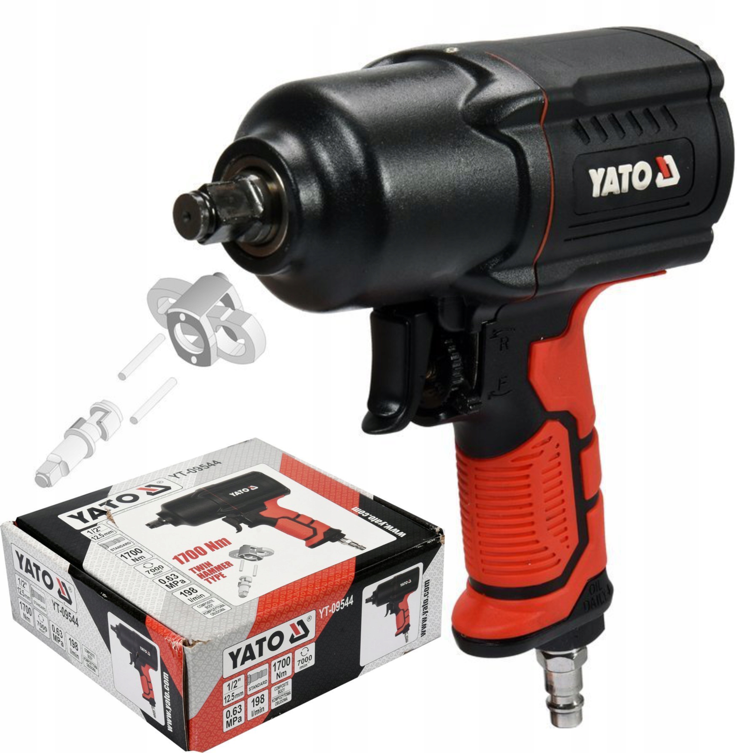 Yato Pneumatický Rázový Kľúč Na Kolesá 1/2 1700 Nm Kompozitný YT-09544