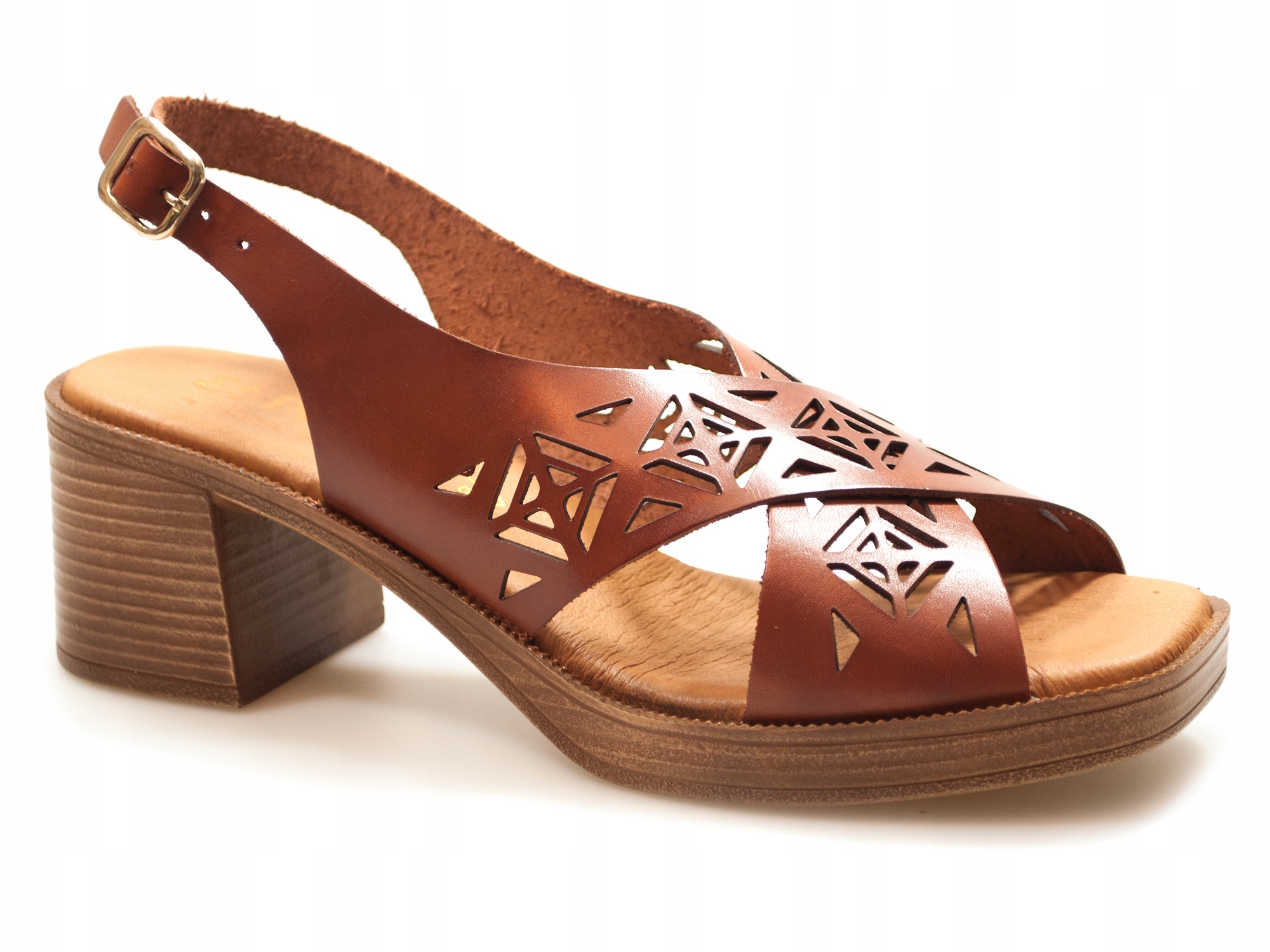 sandały damskie Skórzane na obcasie Brązowe sandałki El Pimpi