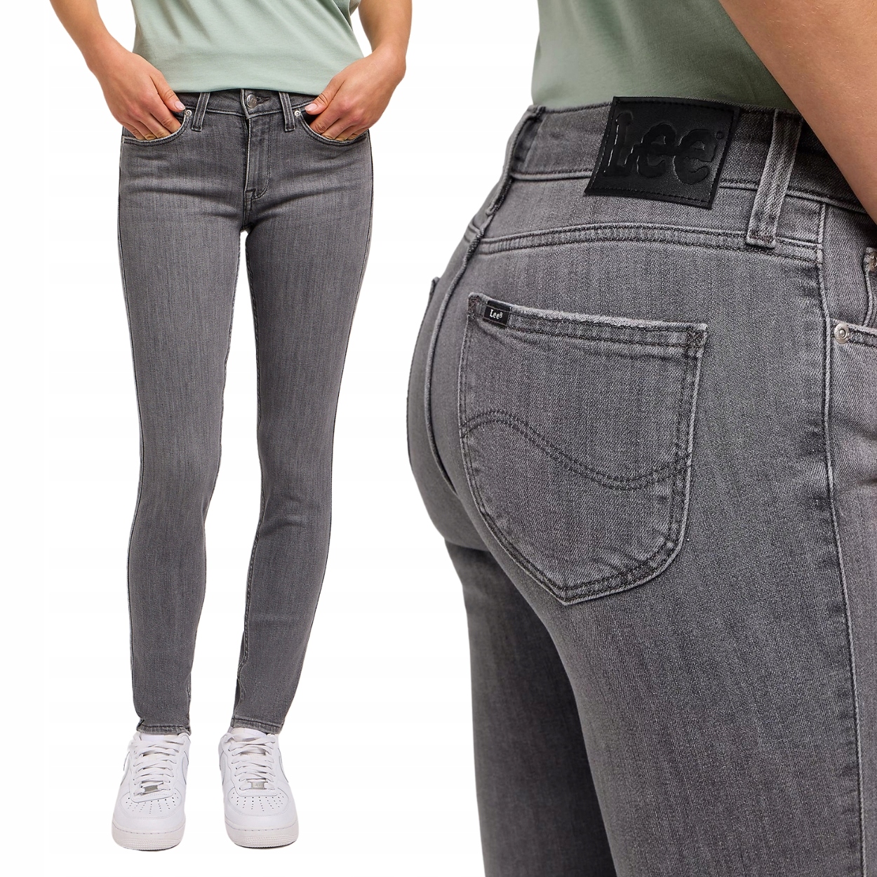 Lee Scarlett skinny Ash Stone šedé dámské džínové kalhoty úzké nohavice W26 L29