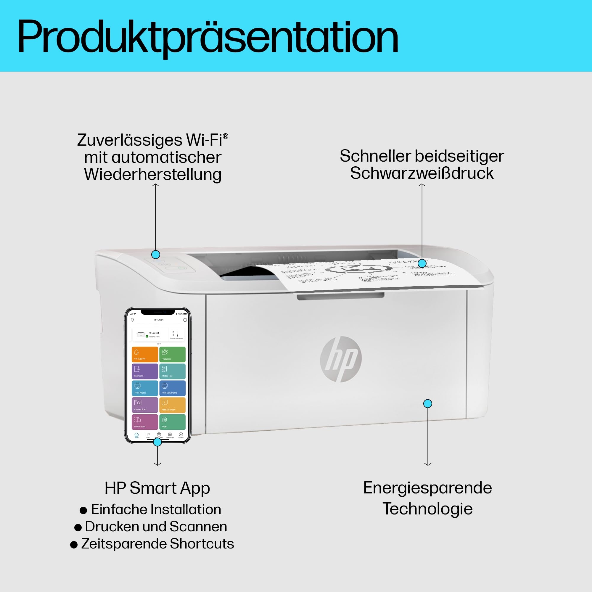 HP LaserJet M110w Drukarka Laserowa Czarnobiała WiFi AirPrint HP Smart App — miniatura 2