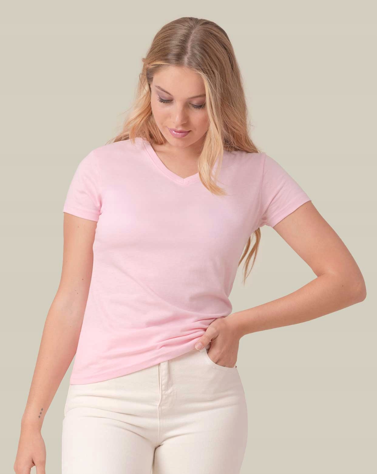 

Koszulka Damska V-nec 100% Bawełna Pink S