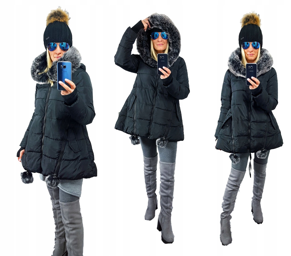 

Asymetryczna Kurtka Parka Gwiazda Kaptur Futerk Xs