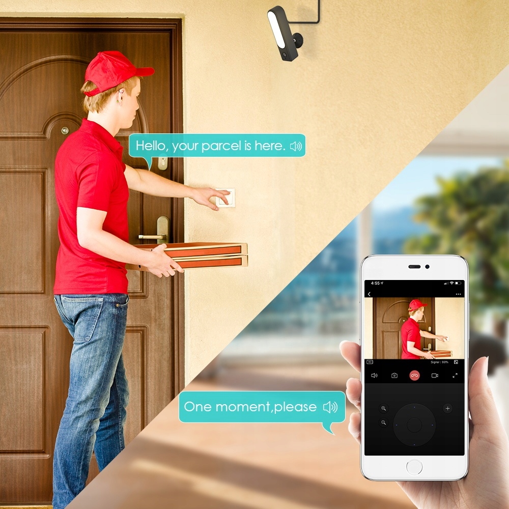 KAMERA Z LAMPĄ LED BEZPRZEWODOWA ZEWNĘTRZNA WIFI Zasięg podczerwieni 30 m