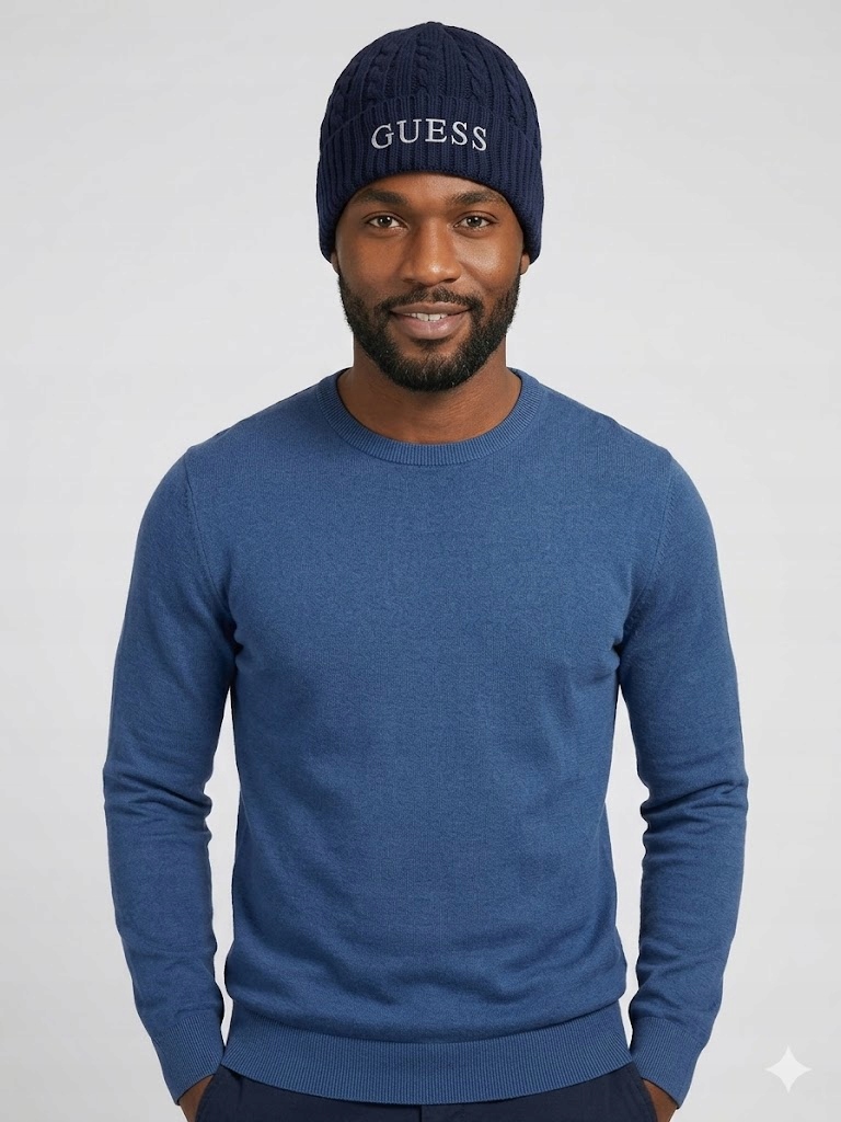 Guess Tmavě Modrá Čepice S Žerzejovou Vazbou A Logem M Gga