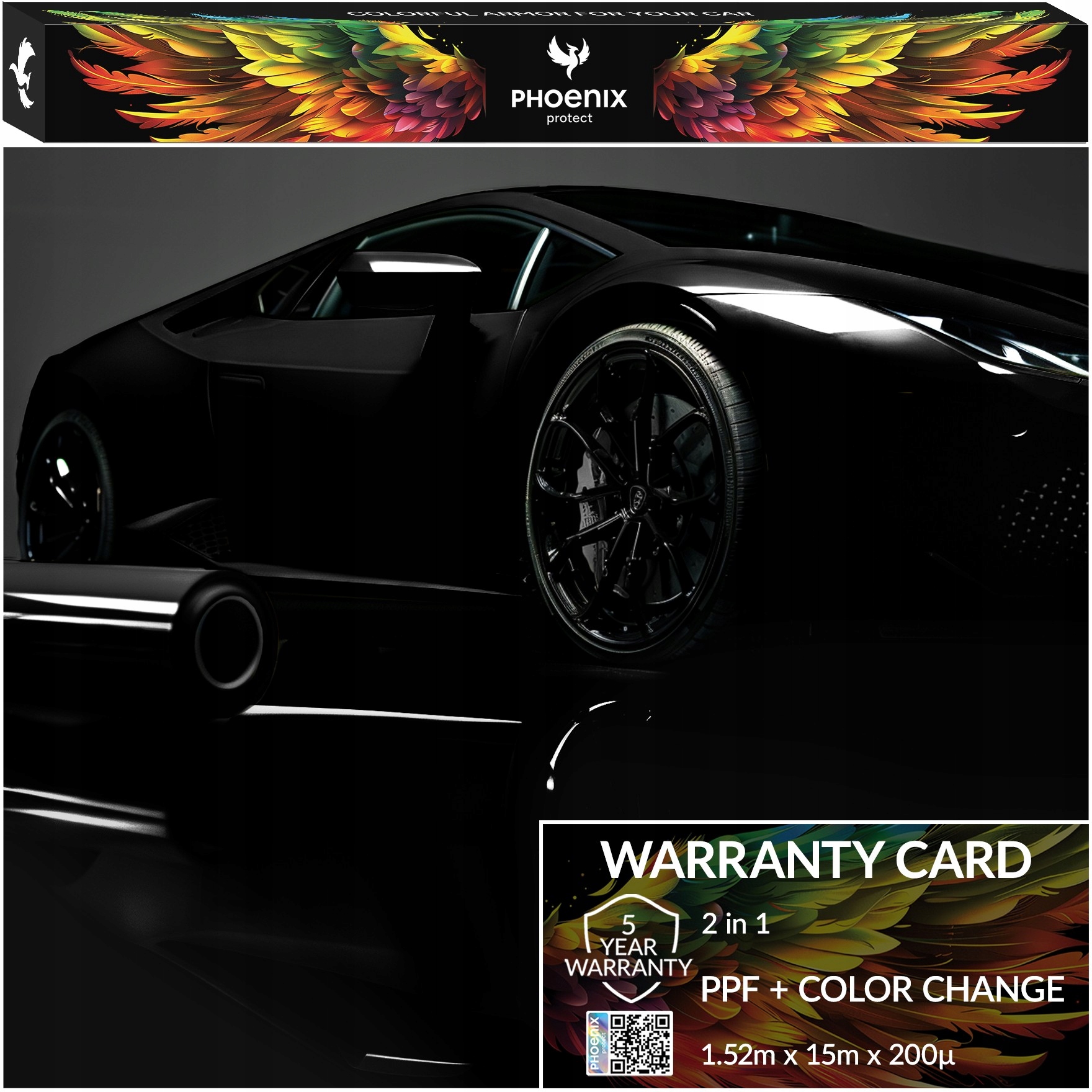 Farebná fólia Ppf Phoenix Protect Zmena farby auta Glossy Black