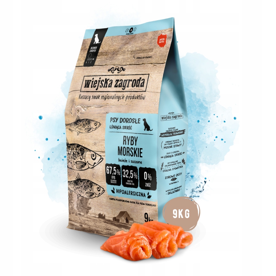 Levně Wiejska Zagroda Krmivo pro psa Bílkoviny Losos Střední plemena M 9 kg