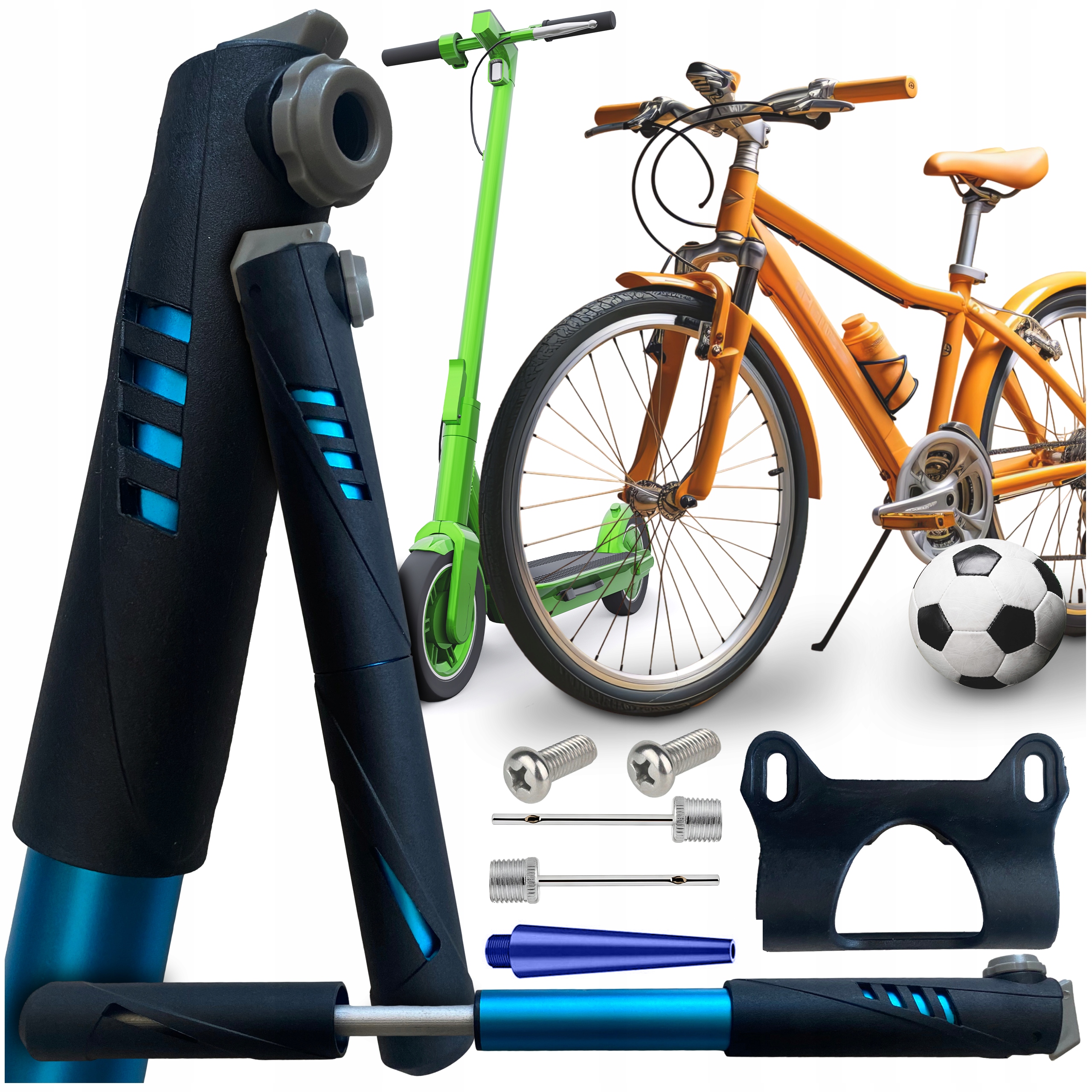 POMPKA ROWEROWA DO HULAJNOGI PIŁEK RĘCZNA MOCNA Z UCHWYTEM NA RAMĘ + IGŁA