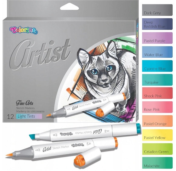 MARKERY DO SZKICOWANIA 12 KOL pastelowe COLORINO