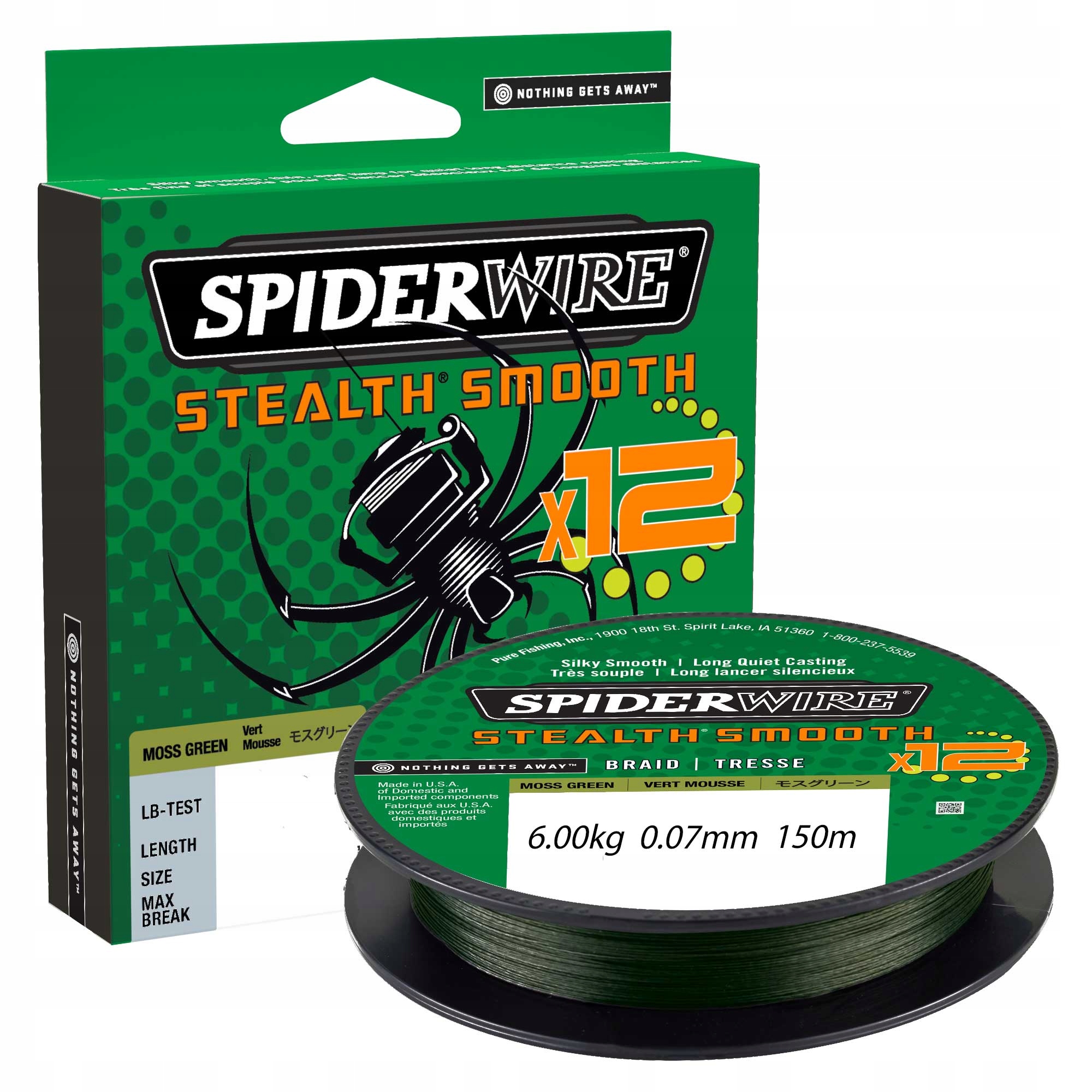 Plecionka Spiderwire SS12 Moss Green 12xsplotów 0.07mm 150m 6kg zieleń 1szt