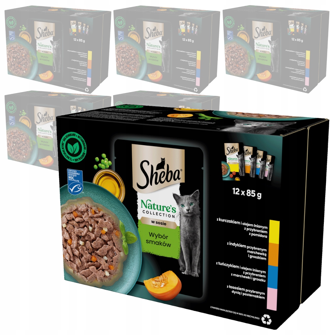 Levně Sheba Nature’s Collection Výběr příchutí 72 x 85 g Mokré Krmivo Pro Kočky v omáčce