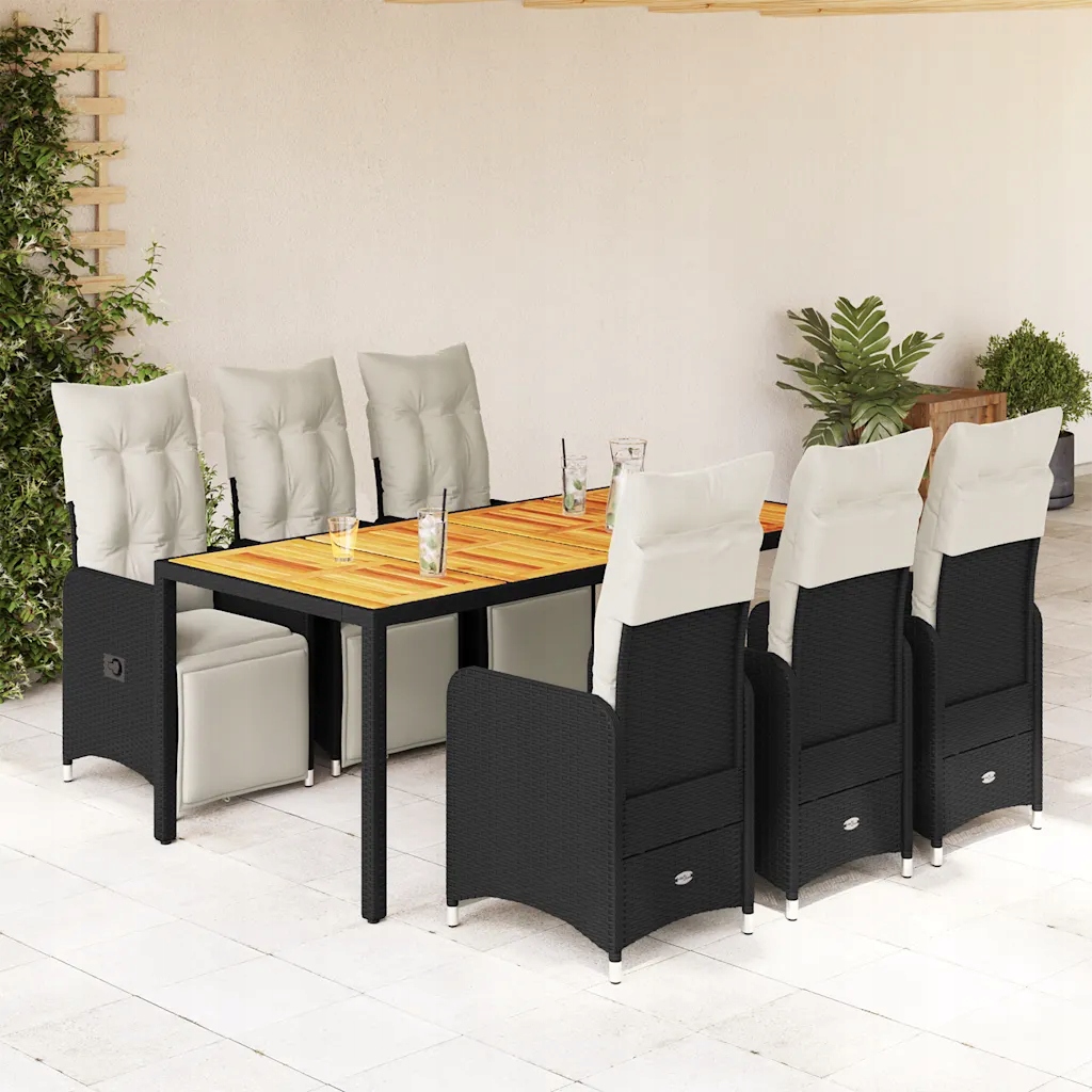 7dílný zahradní bistro set s poduškami černý polyratan Černý 3277131
