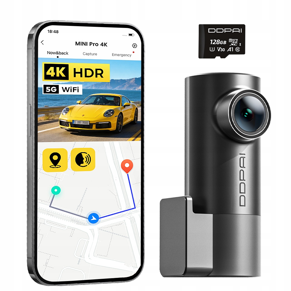 Automobilová Kamera Ddpai Mini Pro 4K Videorekordér NightVIS WIFI6 +128GB