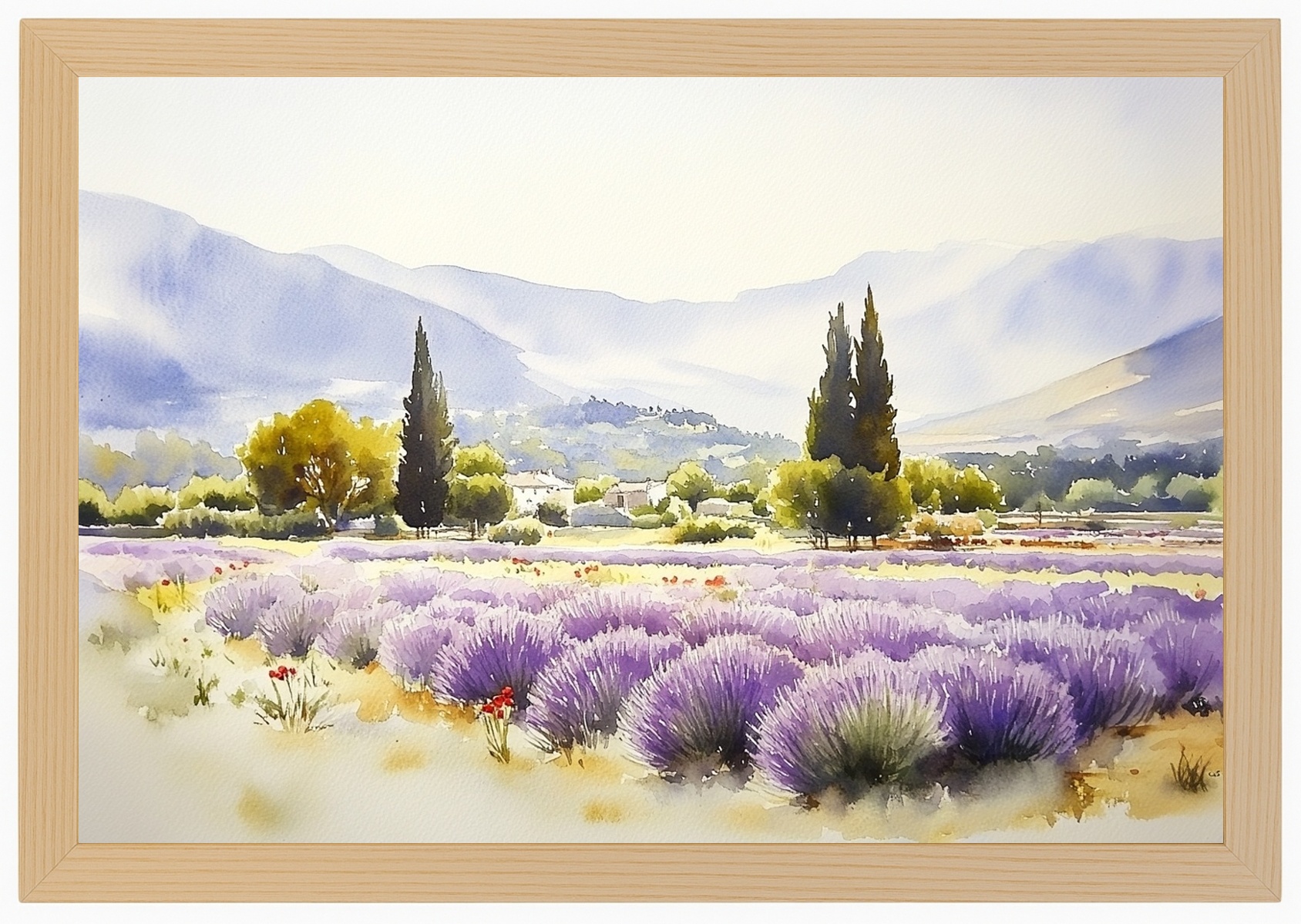 Plakát Rámeček Dřevěný, Krajina Francie Provence Hory Polní Květiny 60x40