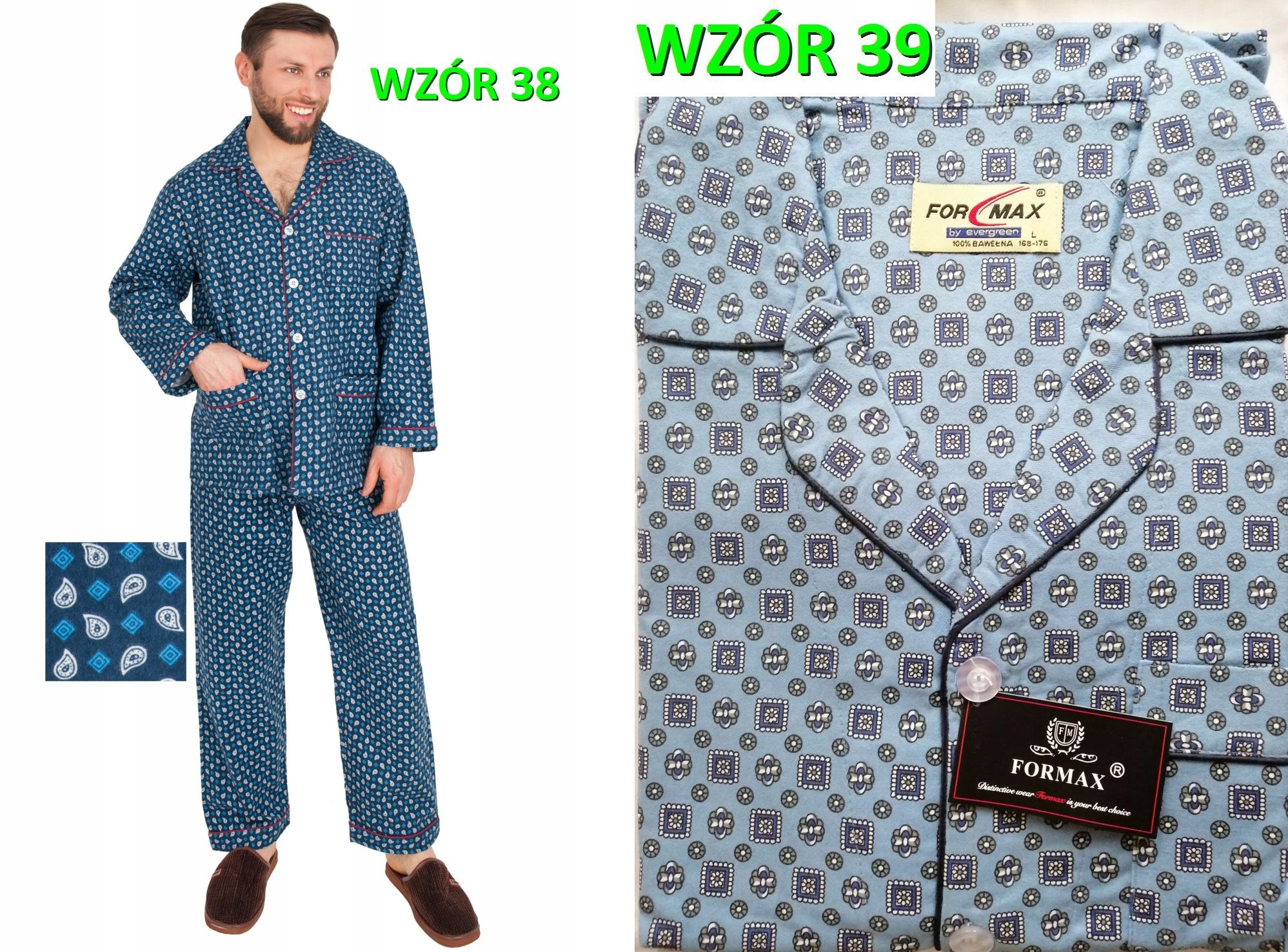 PIŻAMA MĘSKA FLANELOWA FLANELA r.M FOR-MAX 100%BAW Dekolt serek/dekolt V