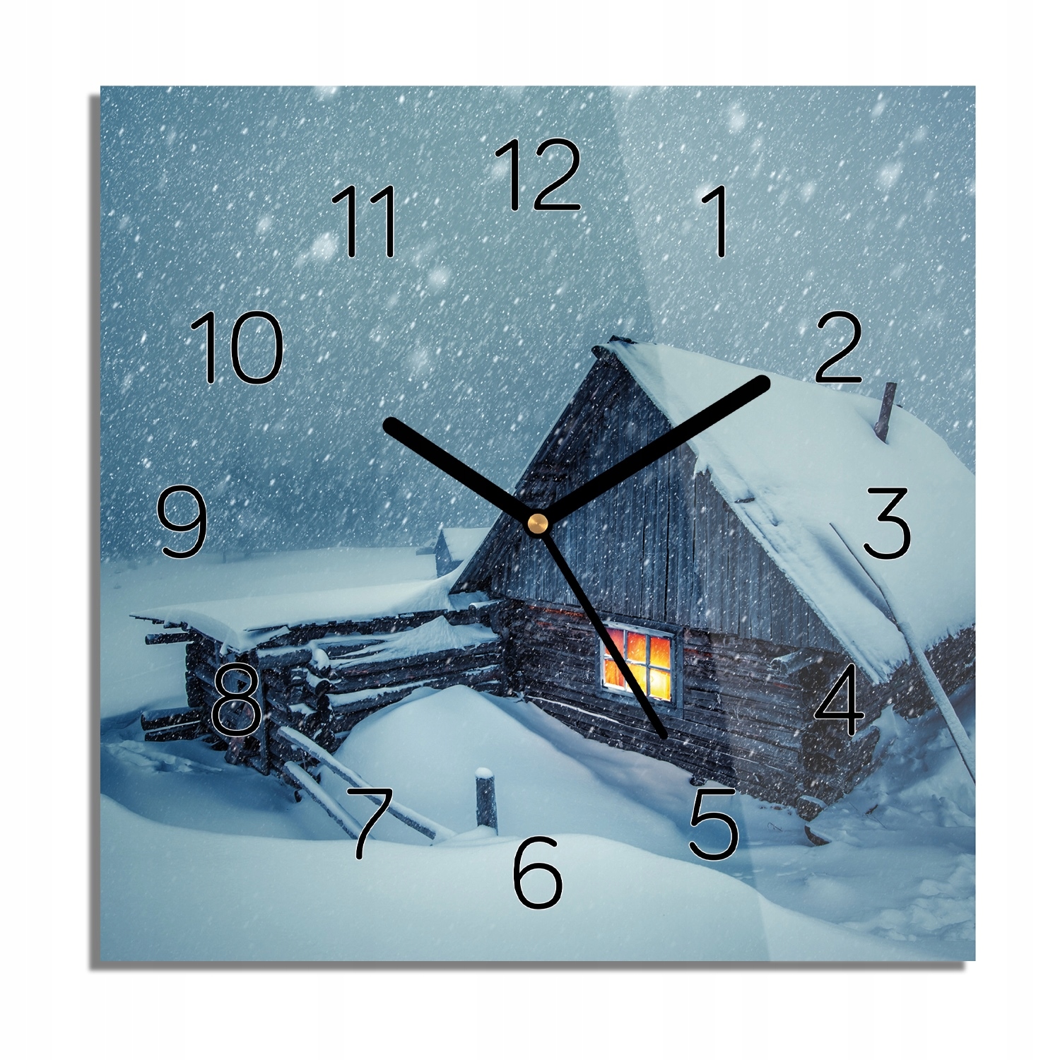 

Domek zima śnieg noc foto-zegar ze zdjęciem 30x30
