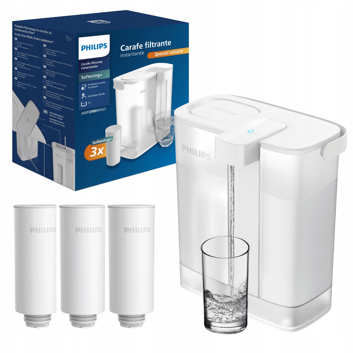 Automatyczny filtr nablatowy Philips AWP2980WHS3 zmiękczający wodę, dzbanek