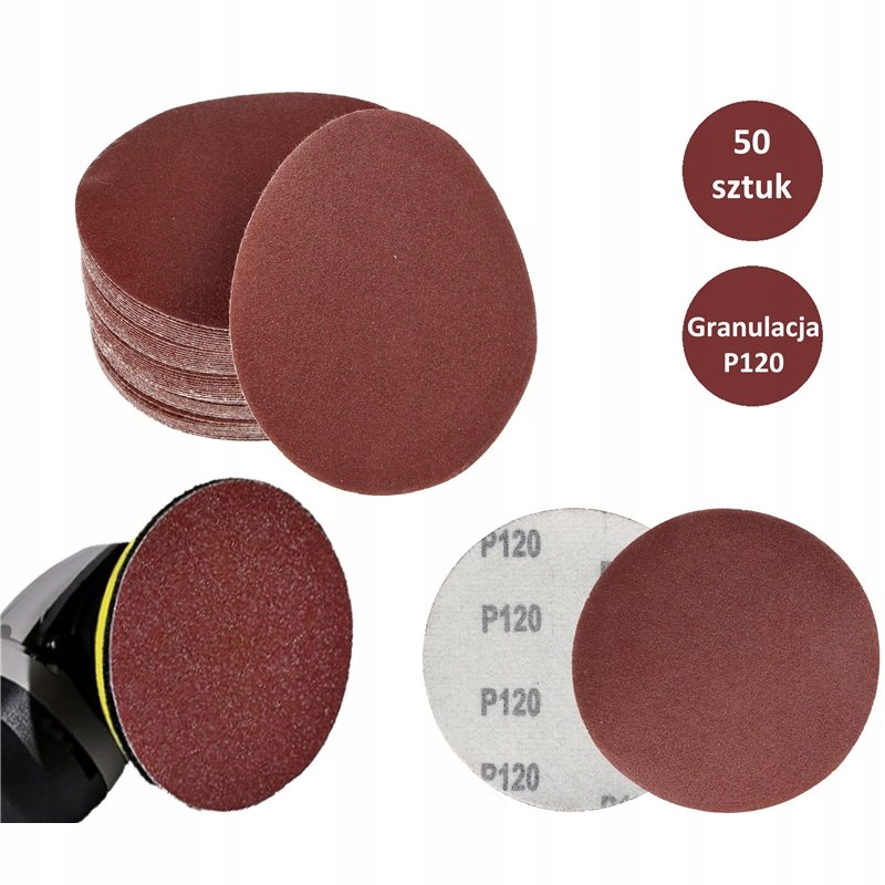Papier Ścierny Na Rzep 125 Do Szlifierki Krążki Samoprzylepne P120 X50