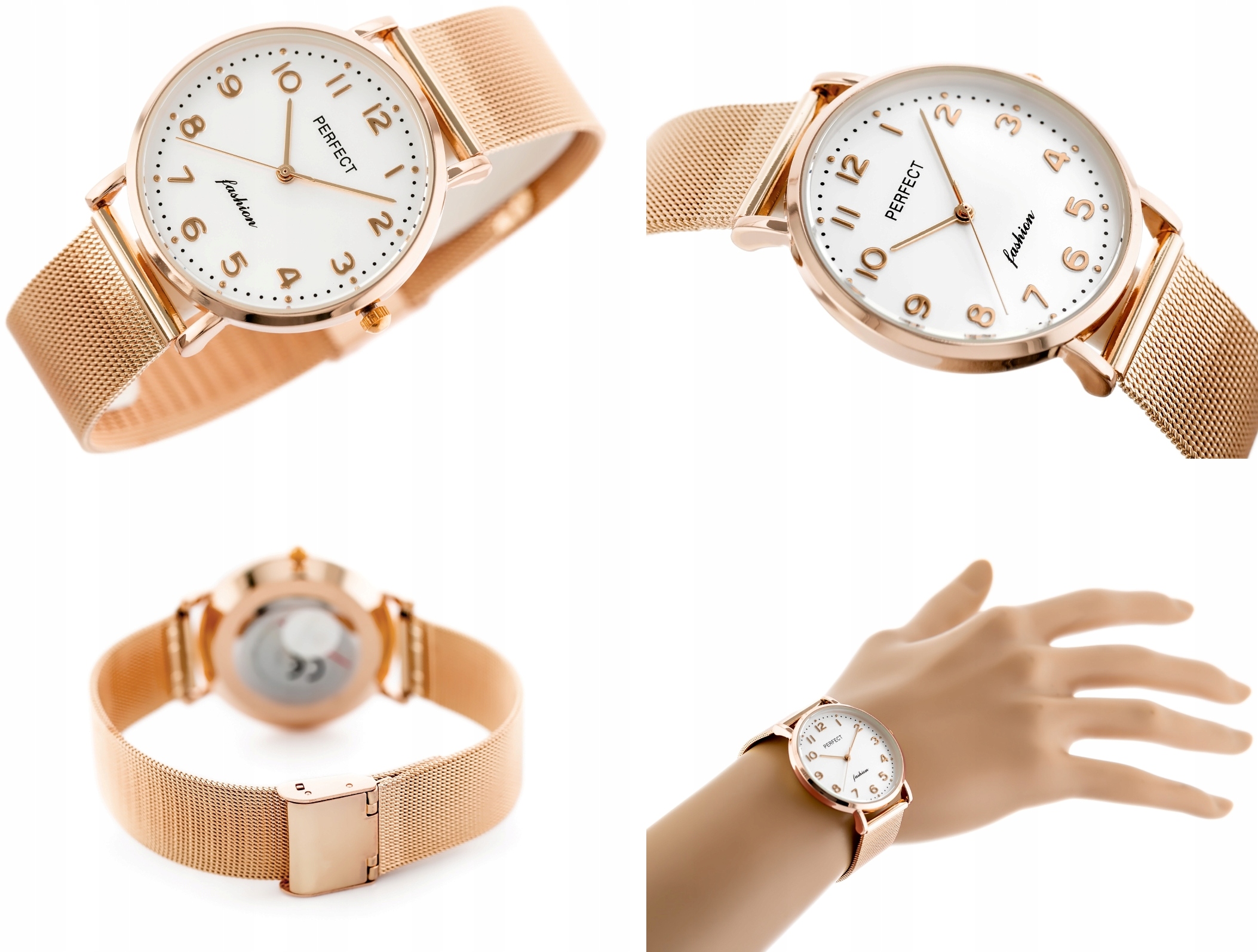 ZEGAREK DAMSKI PERFECT TINA +BOX +GRAWER cyfry bransoletka mesh złoty Funkcje Wodoszczelny