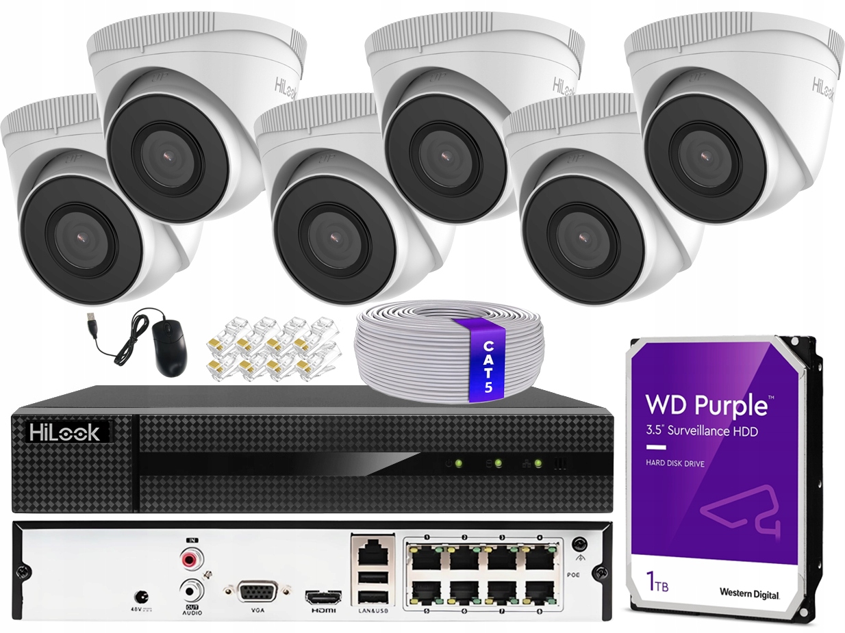 Sada na monitorovanie 6 Ip kamier 5Mpx PoE rekordér Hilook By Hikvision