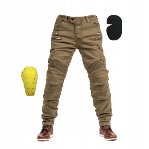 MOTOCYKLOWE DŻINSY SPODNIE JEANSY KHAKI Rozmiar L