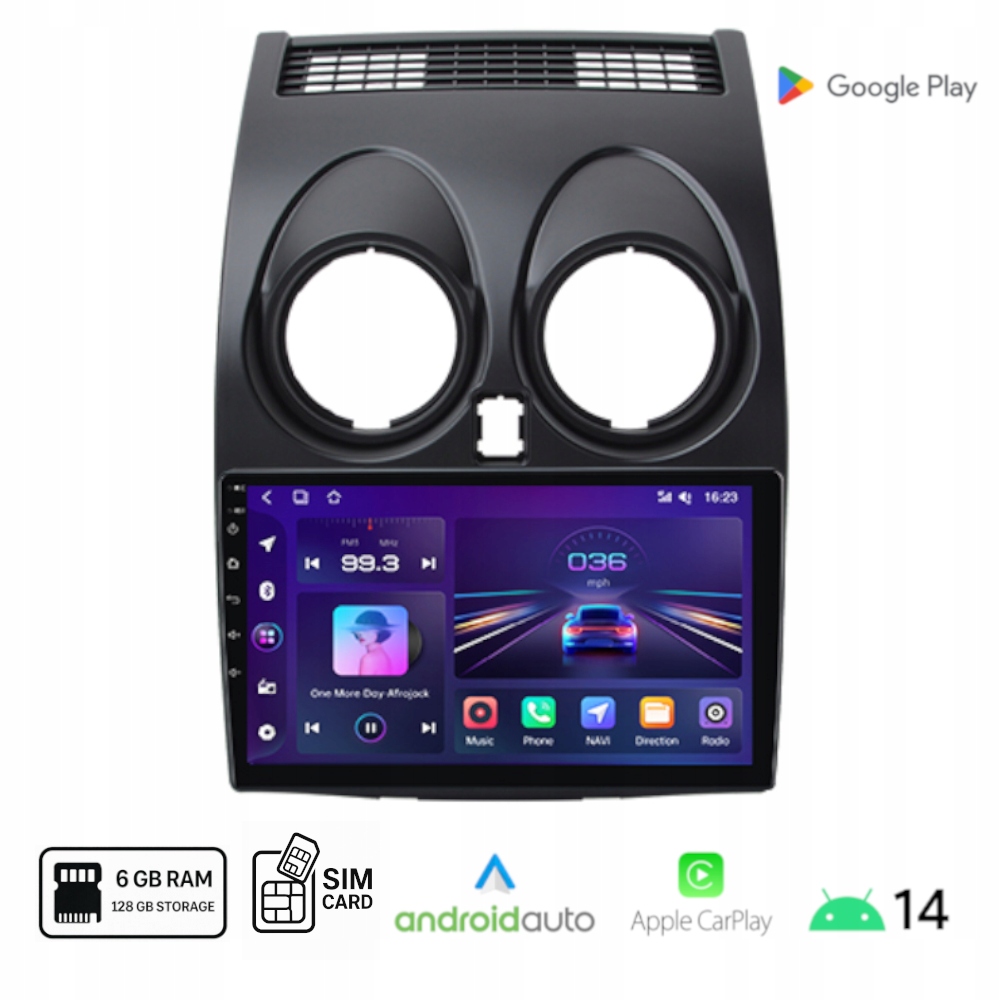 Rádio Android Nissan Qashqai J10 Carplay Android Auto Wi-Fi Sim 6+128 Gb