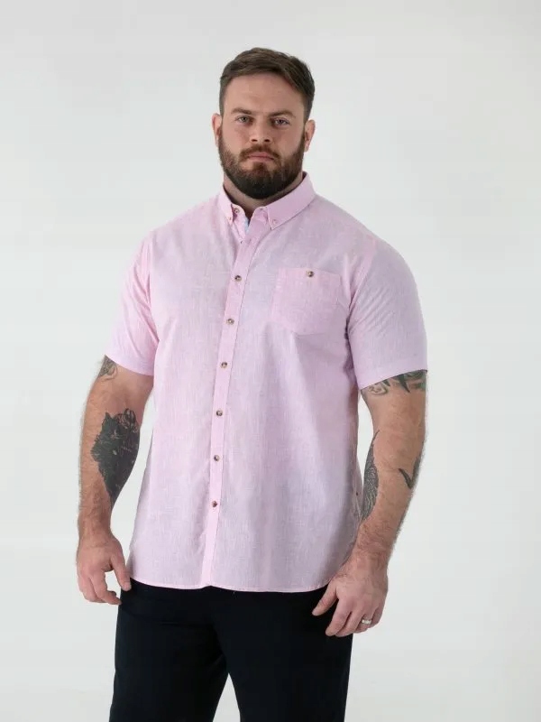 Pánská košile s lnem růžová CLARKE-D555 Velké velikosti Velikost 3XL