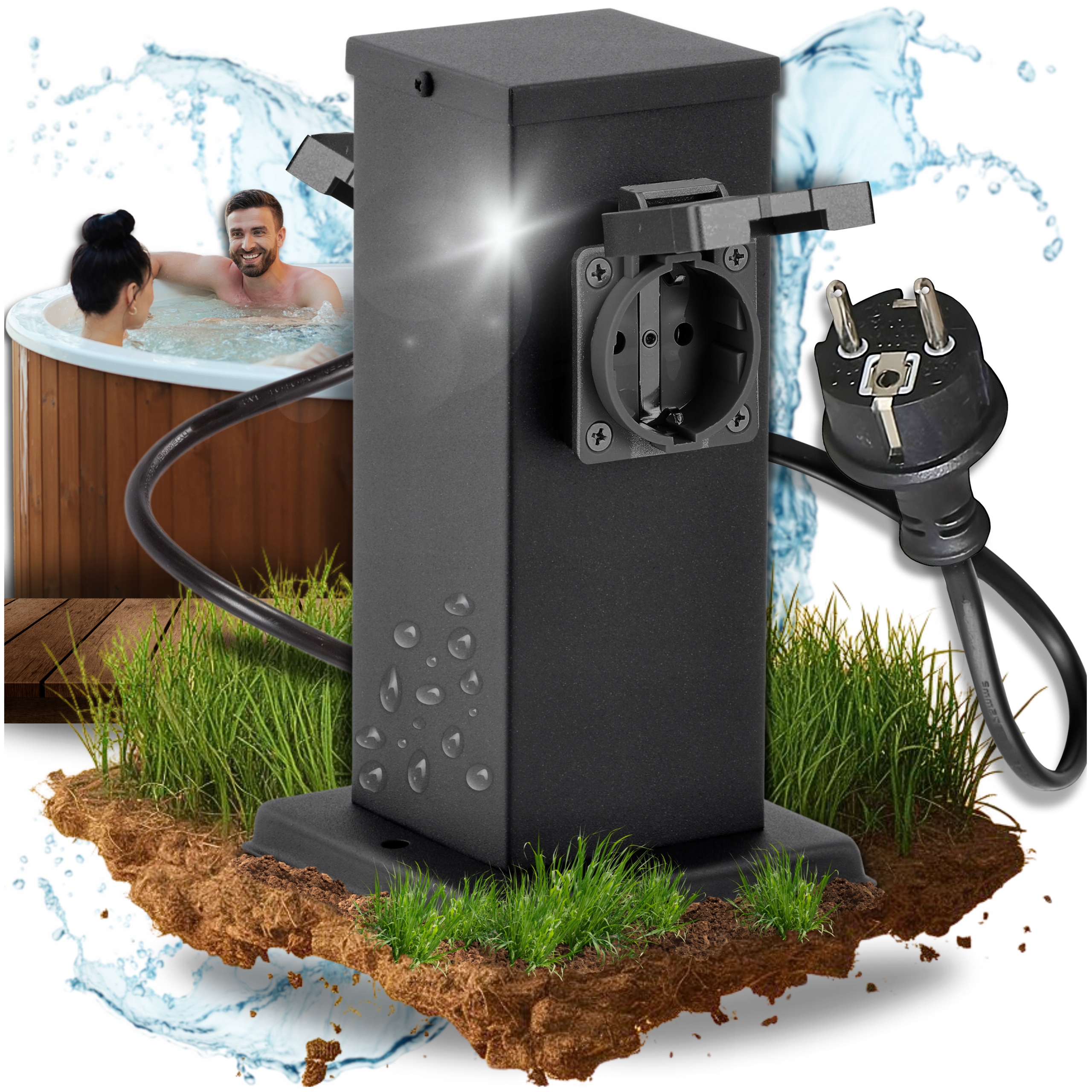 Elektryczny Słupek Ogrodowy Zasilający 2 Gniazda Obciążenie 3500W